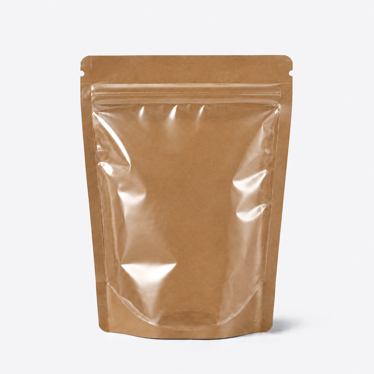One Side Clear Stand Up Pouch stock pouch product photo in Clear / Brown Paper