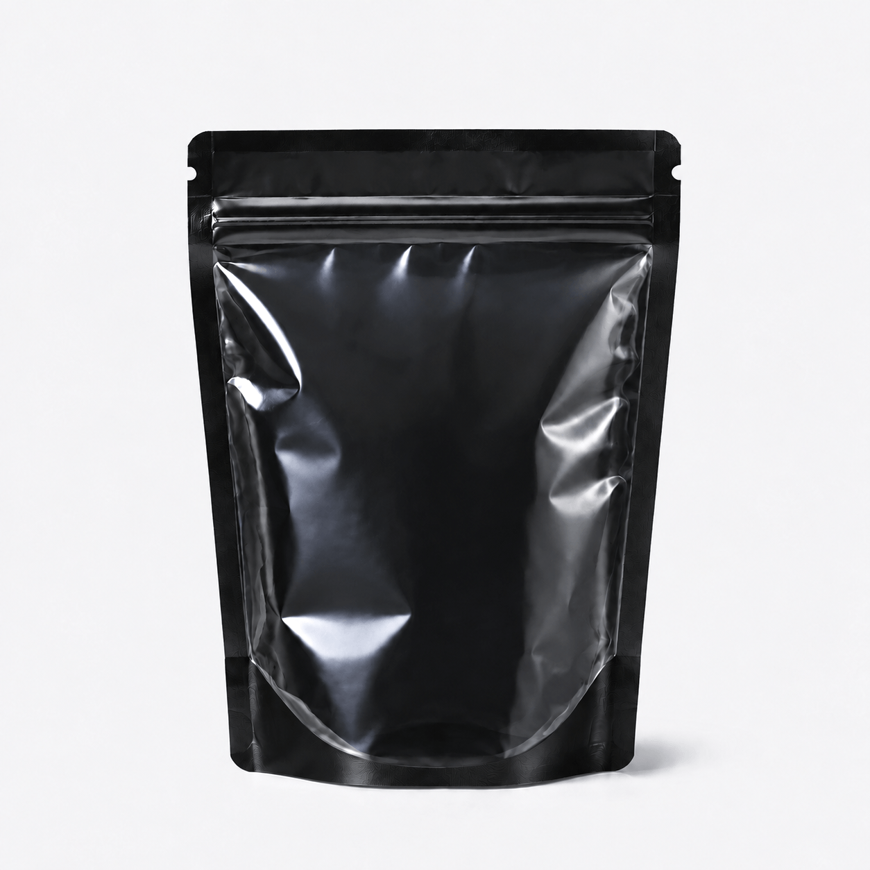 One Side Clear Stand Up Pouch stock pouch product photo in Clear / Shiny Black