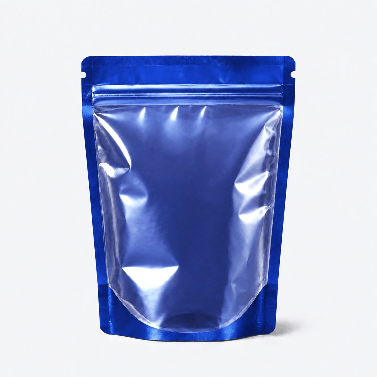 One Side Clear Stand Up Pouch stock pouch product photo in Clear / Shiny Blue