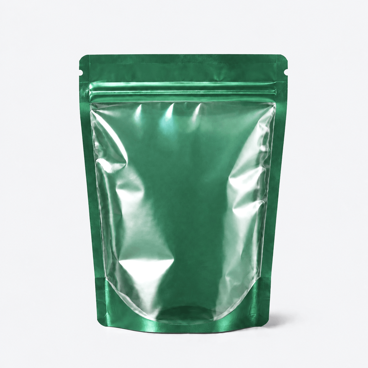 One Side Clear Stand Up Pouch stock pouch product photo in Clear / Shiny Green