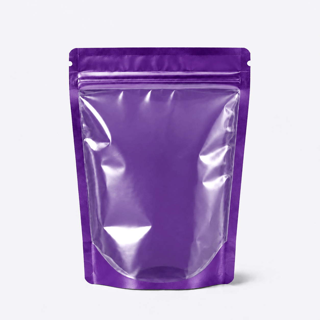 One Side Clear Stand Up Pouch stock pouch product photo in Clear / Shiny Purple