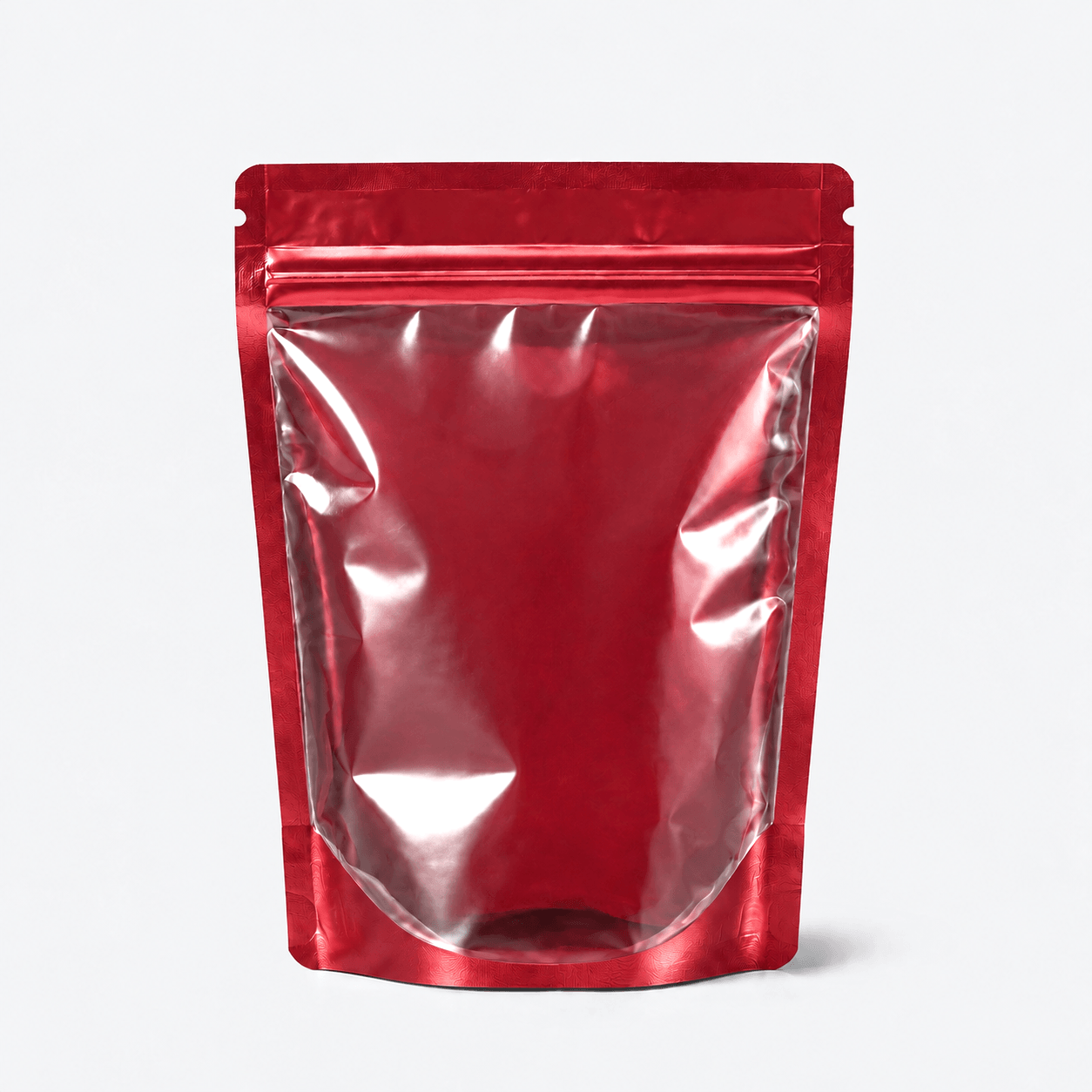 One Side Clear Stand Up Pouch stock pouch product photo in Clear / Shiny Red