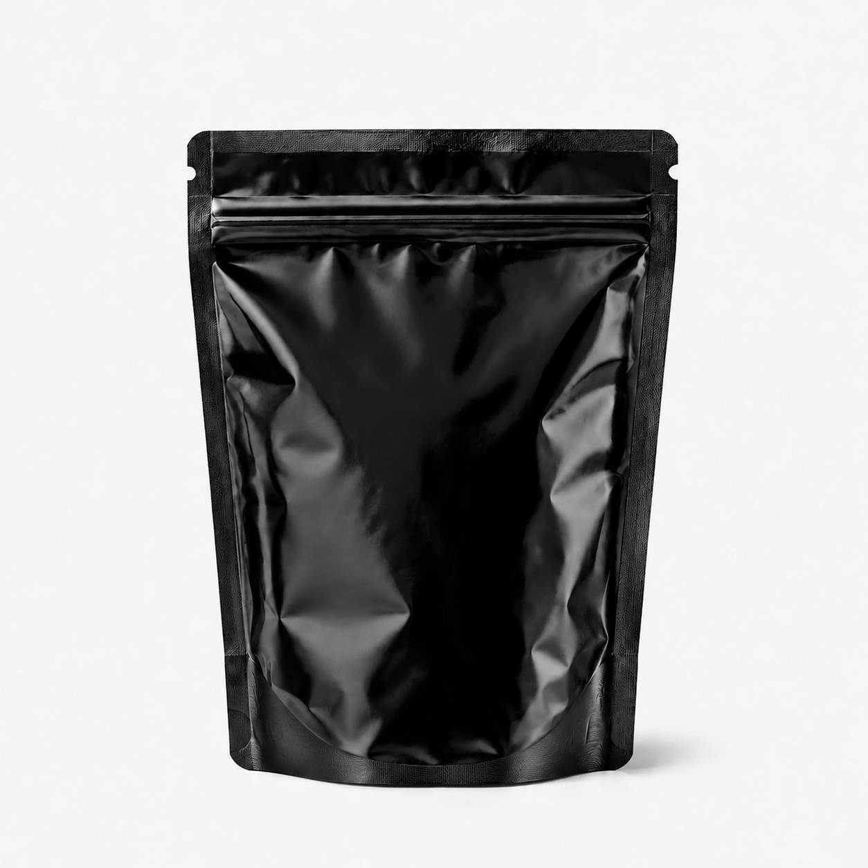Ultra Barrier Foil Stand Up Pouch stock pouch product photo in Shiny Black