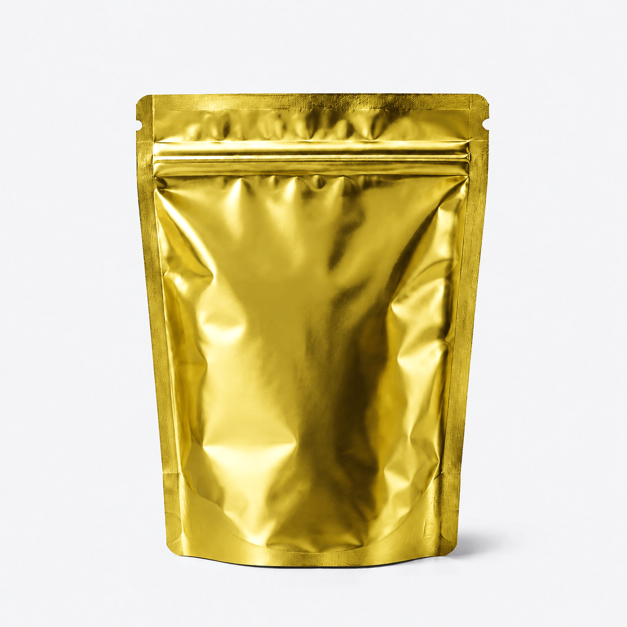 Ultra Barrier Foil Stand Up Pouch stock pouch product photo in Shiny Gold