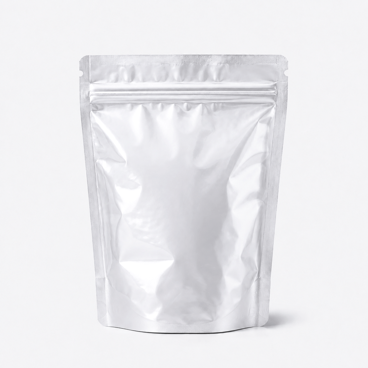 Ultra Barrier Foil Stand Up Pouch stock pouch product photo in Shiny White