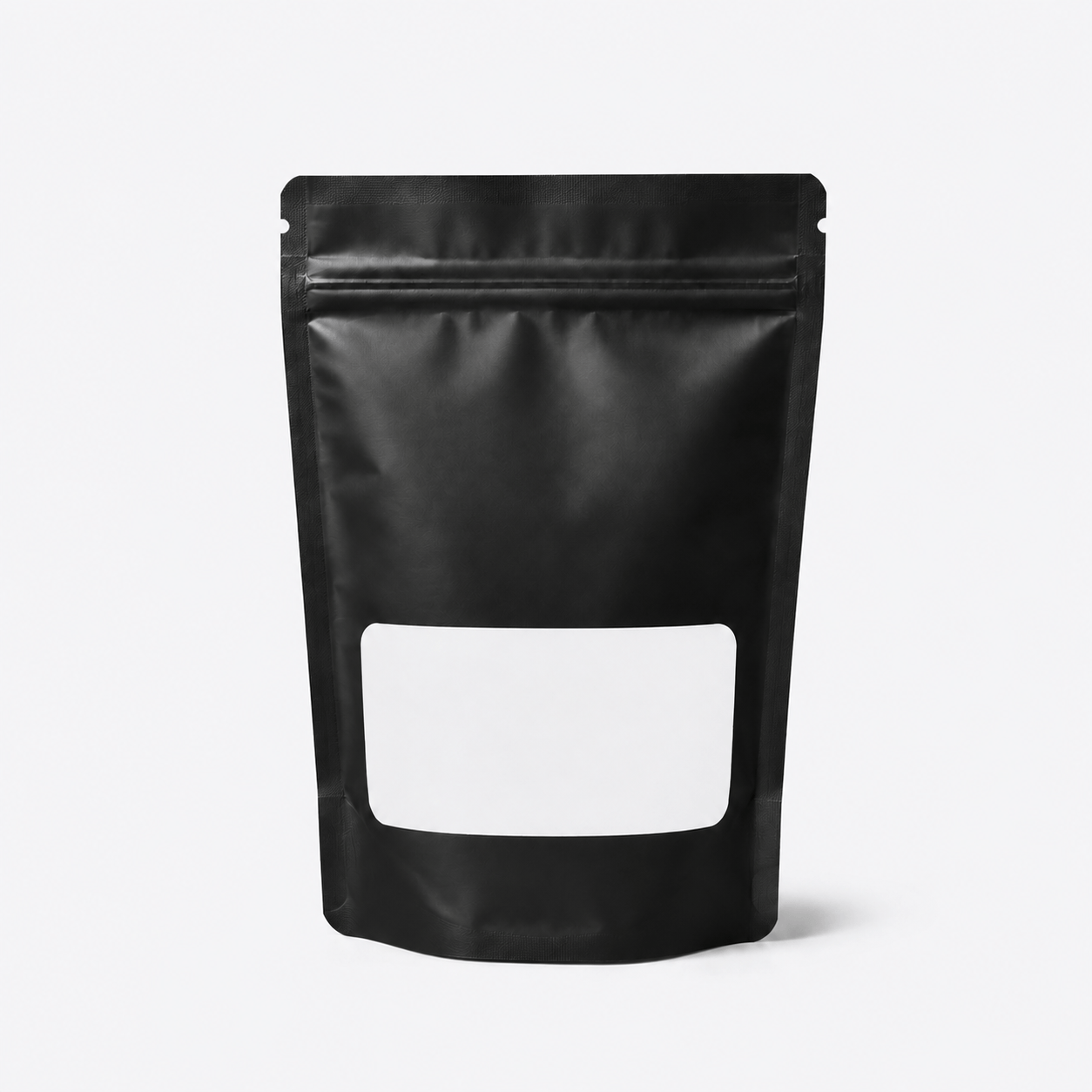 Recyclable Stand-Up Pouches with Rectangle Window stock pouch product photo in Matte Black