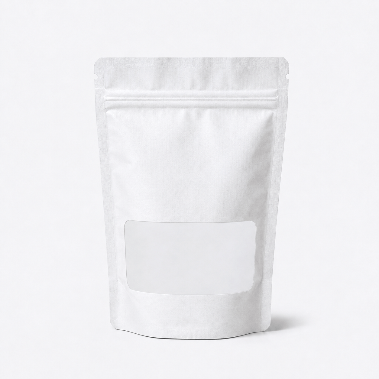 Recyclable Stand-Up Pouches with Rectangle Window stock pouch product photo in White Kraft Look