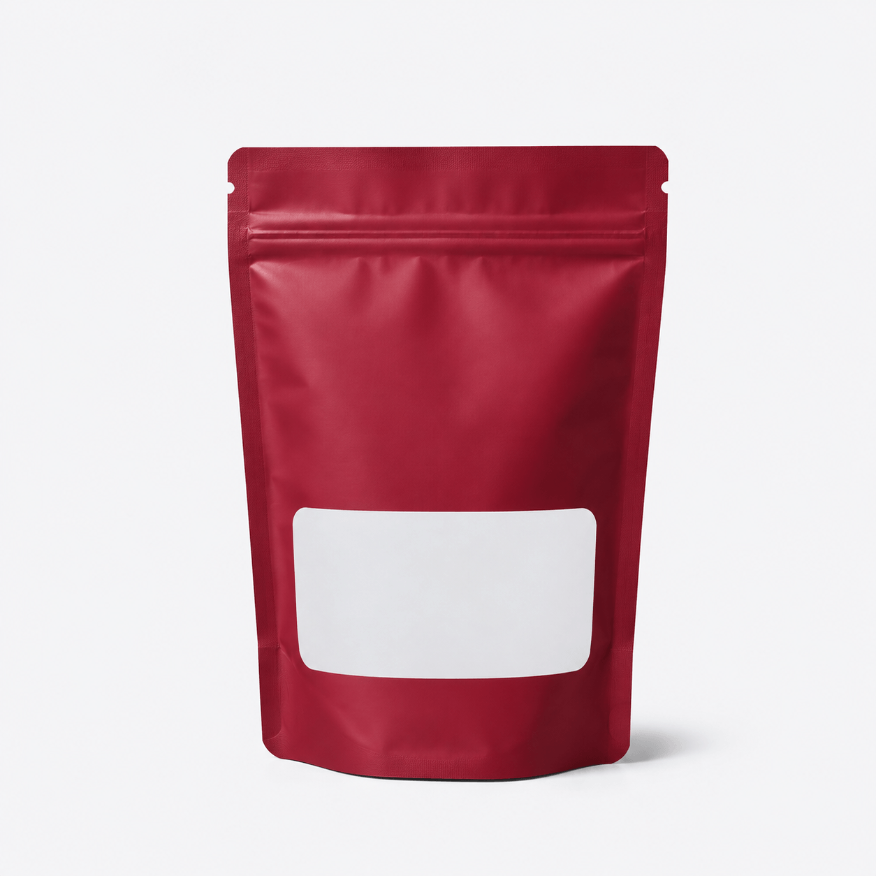 Recyclable Stand-Up Pouches with Rectangle Window stock pouch product photo in Wine Red