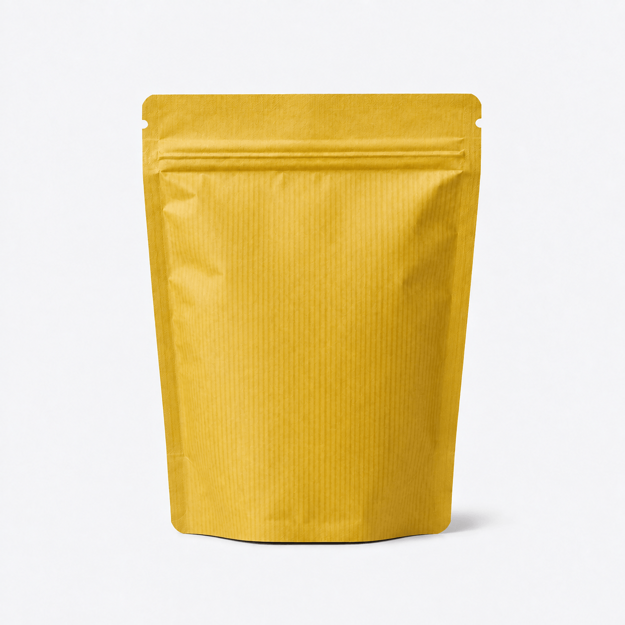 Ultra Barrier Kraft Stand-Up Pouches stock pouch product photo in Yellow Striped Paper