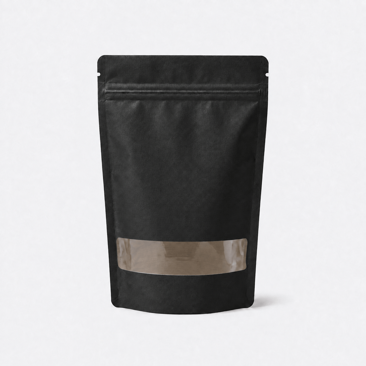 Kraft Stand-Up Pouch with Rectangle Window stock pouch product photo in Black Paper