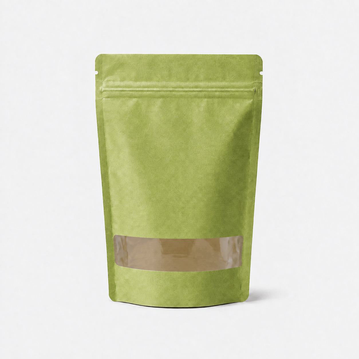 Kraft Stand-Up Pouch with Rectangle Window stock pouch product photo in Green Paper