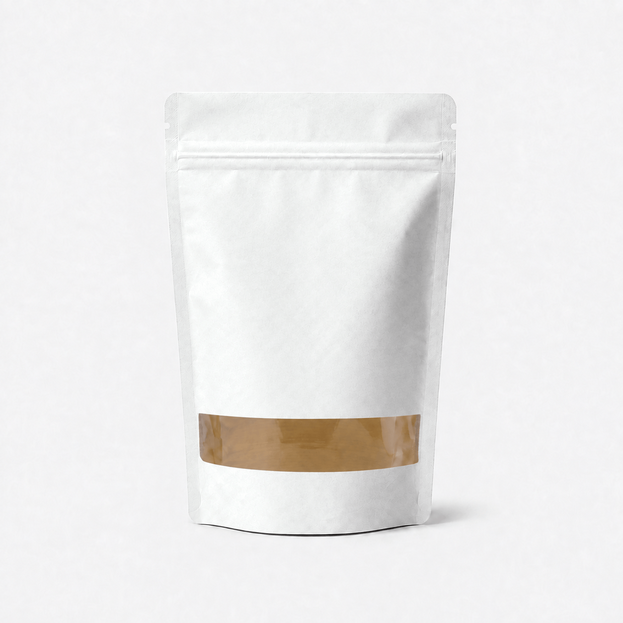 Kraft Stand-Up Pouch with Rectangle Window stock pouch product photo in White Paper