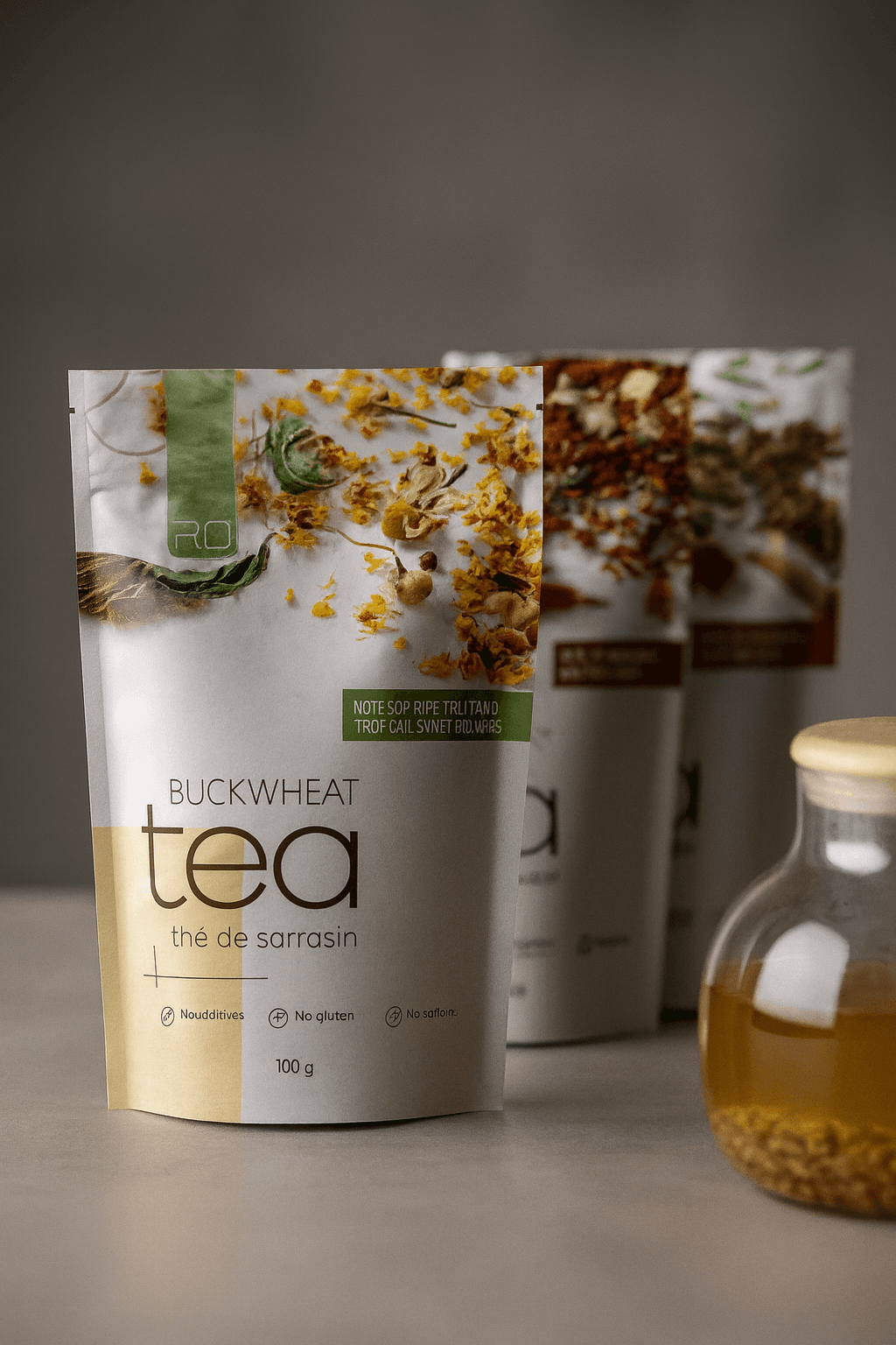 Recyclable buckwheat tea pouches produced for Ro Foods