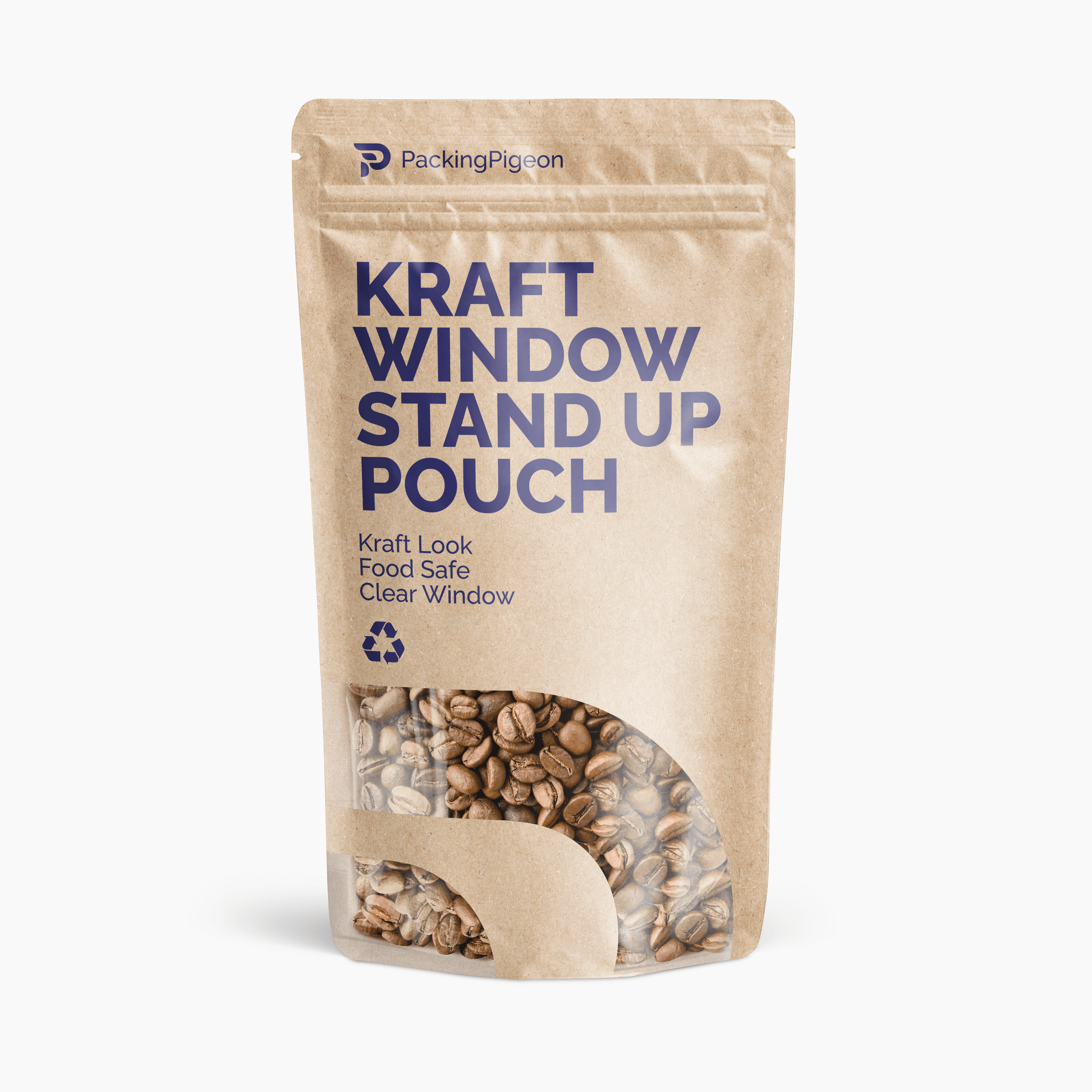 Custom kraft stand-up pouch with a clear product window
