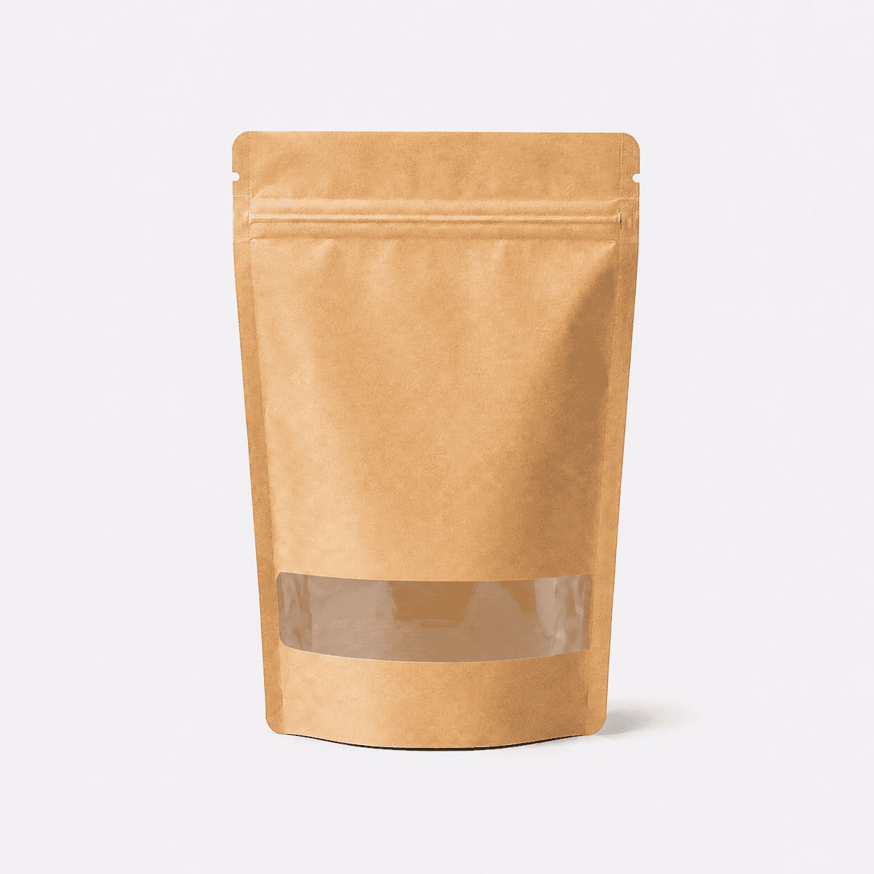 Kraft Stand-Up Pouch with Rectangle Window stock pouch product photo